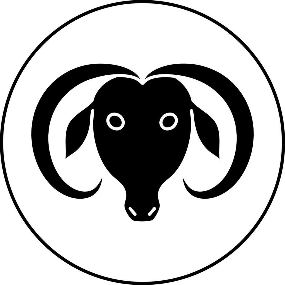 black and white Illustration Of Zodiac Aries Sign On Round Shape. vector