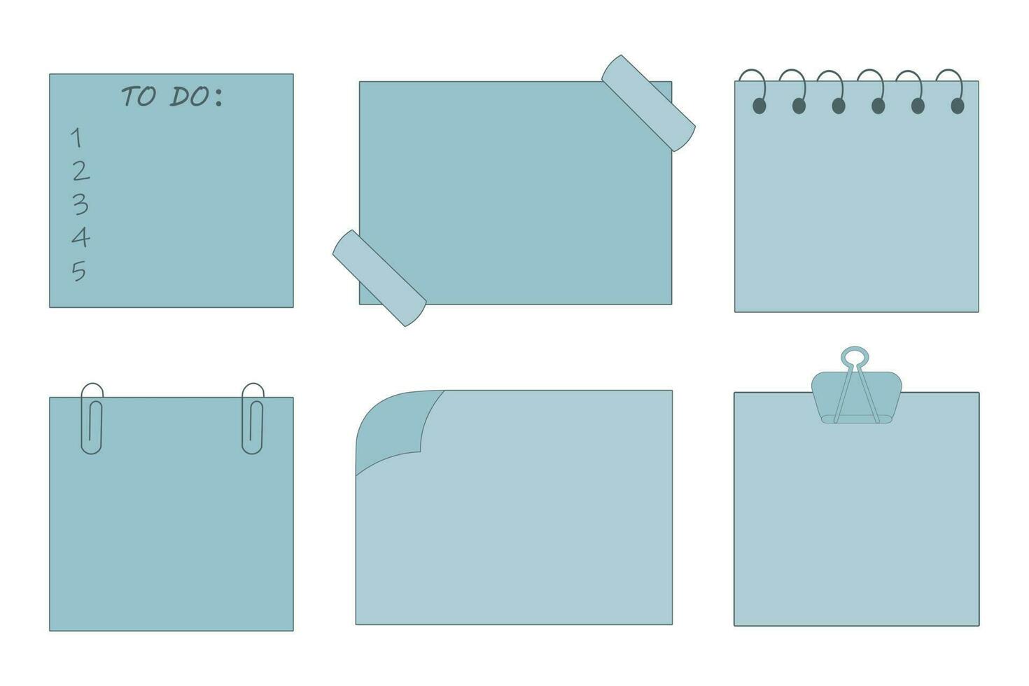 un conjunto de pegatinas para notas con clips. iconos, plano diseño, vector