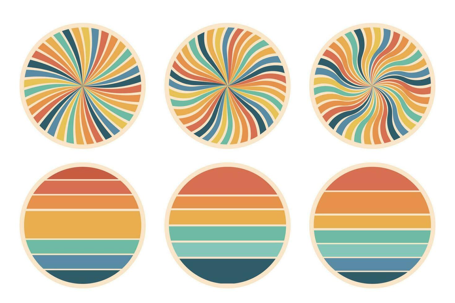 Icon set. Vintage Sunset Circle in retro boho style. Baby stickers, scrapbook icons. Minimal abstract art. Vector