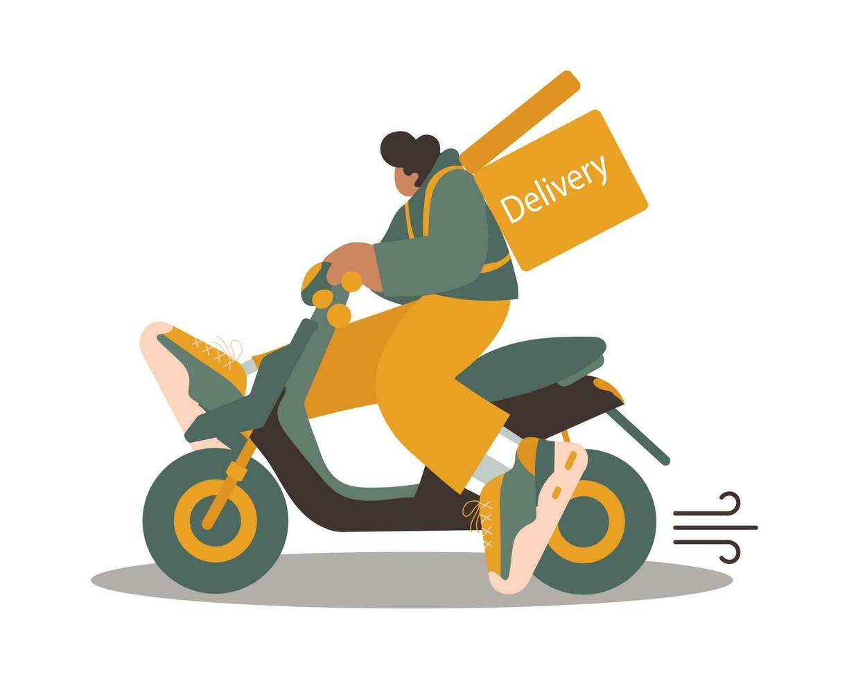 A young delivery man on an electric scooter. Cartoon trend illustration, vector