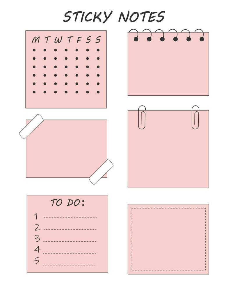 A set of stickers for notes with clips. Icons, flat design, vector