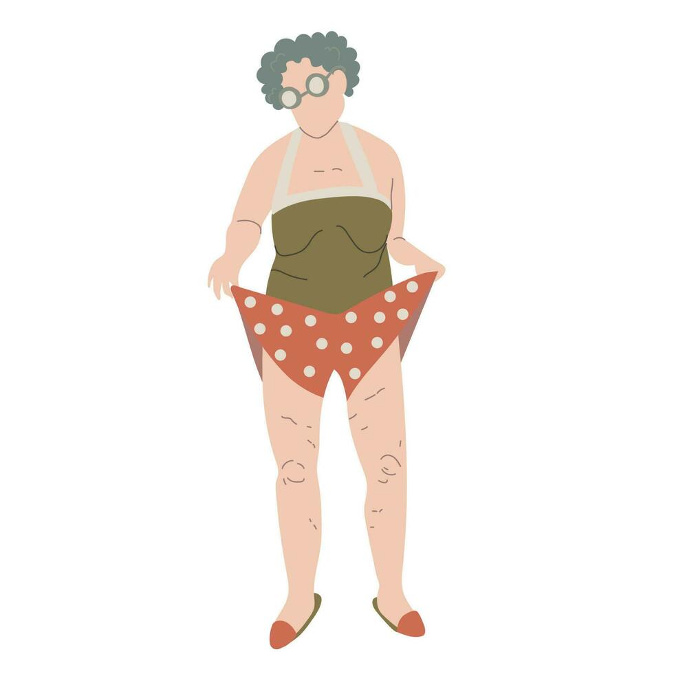 linda antiguo dama vistiendo traje de baño aislado en blanco antecedentes. vector