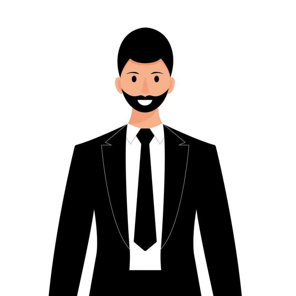 Man in evening suit. Man in black tuxedo. The groom. Vector illustration.
