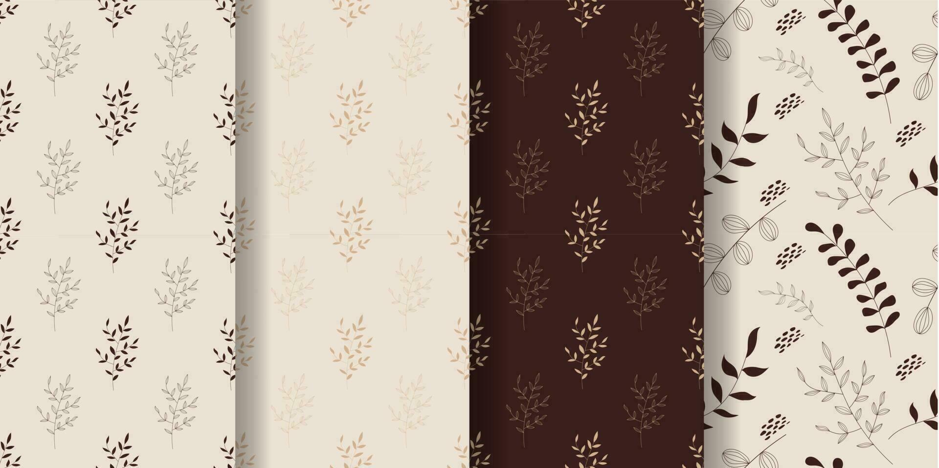 Aesthetic patterns. Boho patterns. Set of seamless pattern with leaves and  dots in boho and aesthetic style. Vector Illustration.
