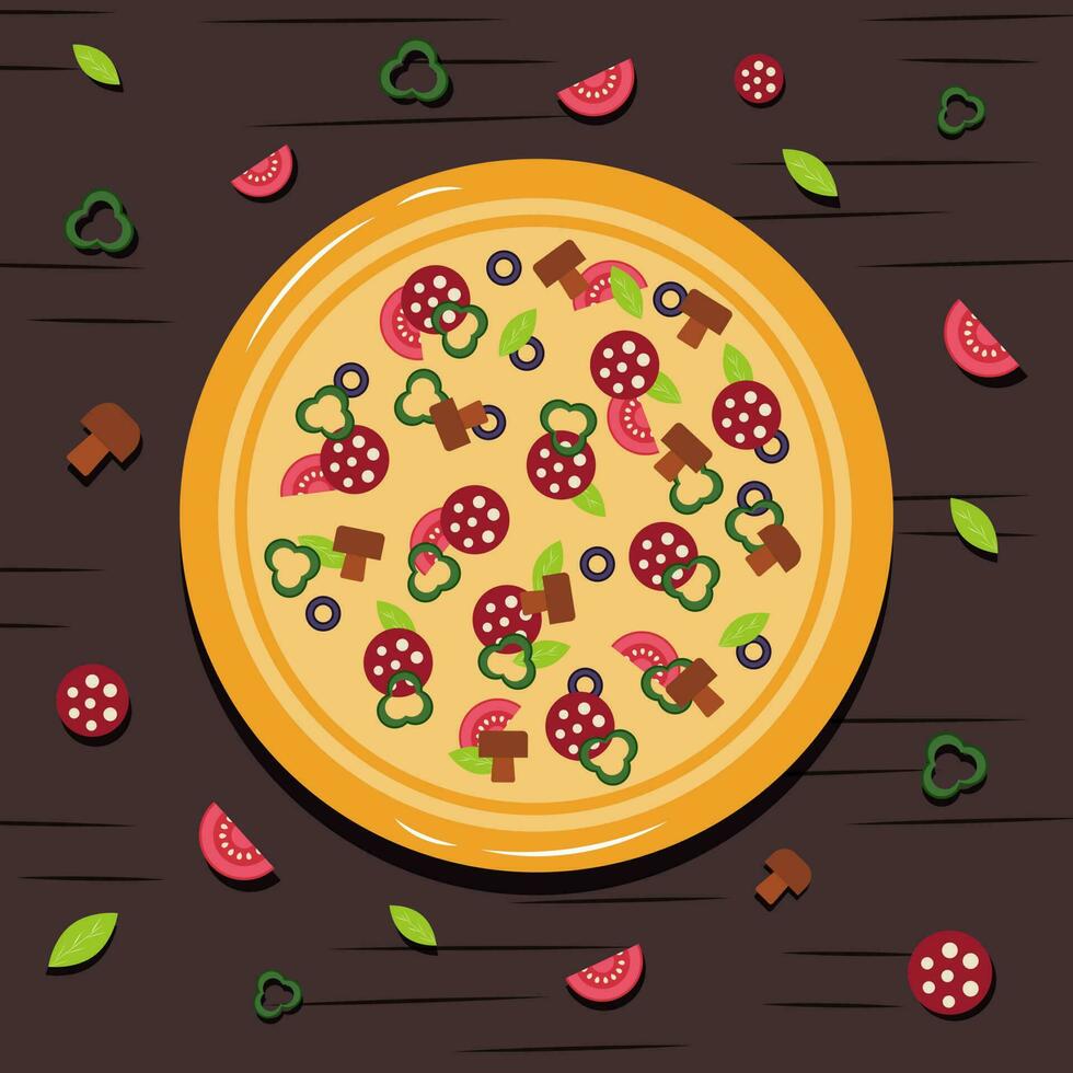 Pizza banner or background. Pizza on the board. Vector illustration.