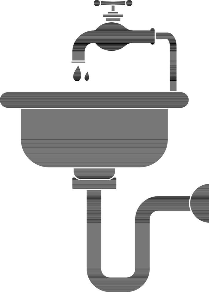 Black sink with water tab. vector