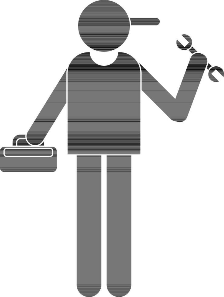 Character of man holding bag and wrench. vector