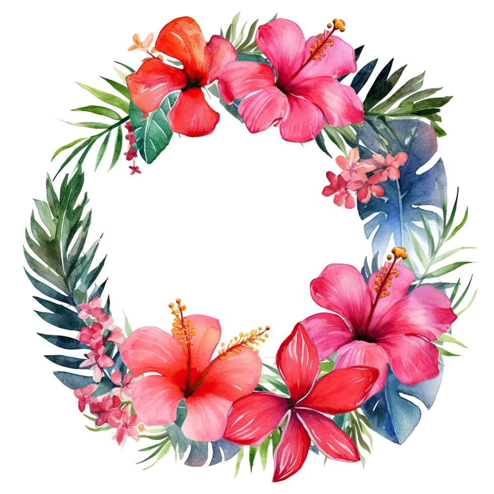 Watercolor tropical wreath isolated. Illustration png
