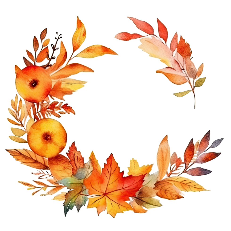 Watercolor Autumn Wreath Isolated. Illustration png