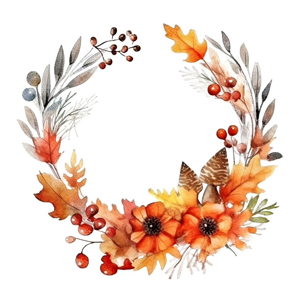 Watercolor Autumn Wreath Isolated. Illustration png