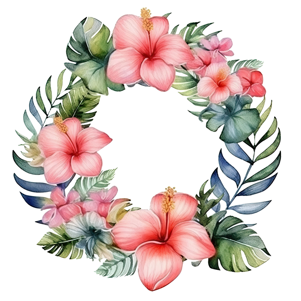 Watercolor tropical wreath isolated. Illustration png