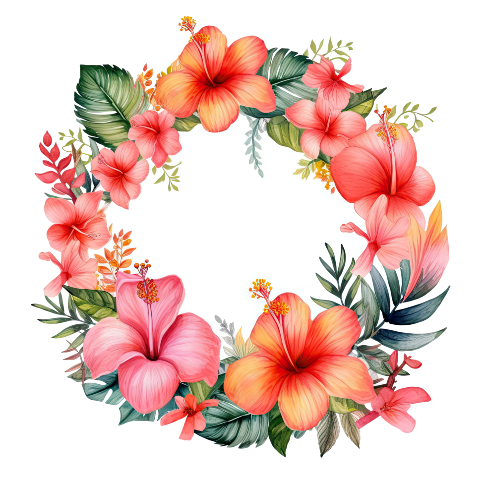Watercolor tropical wreath isolated. Illustration png