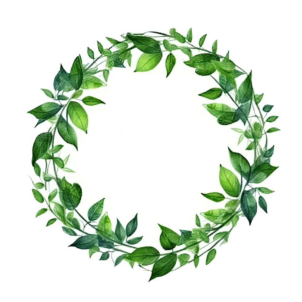 Green leaves watercolor wreath isolated. Illustration png