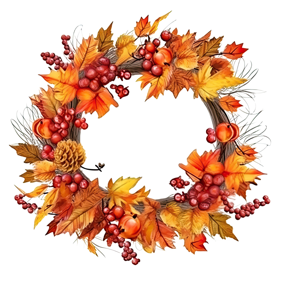 Watercolor Autumn Wreath Isolated. Illustration png