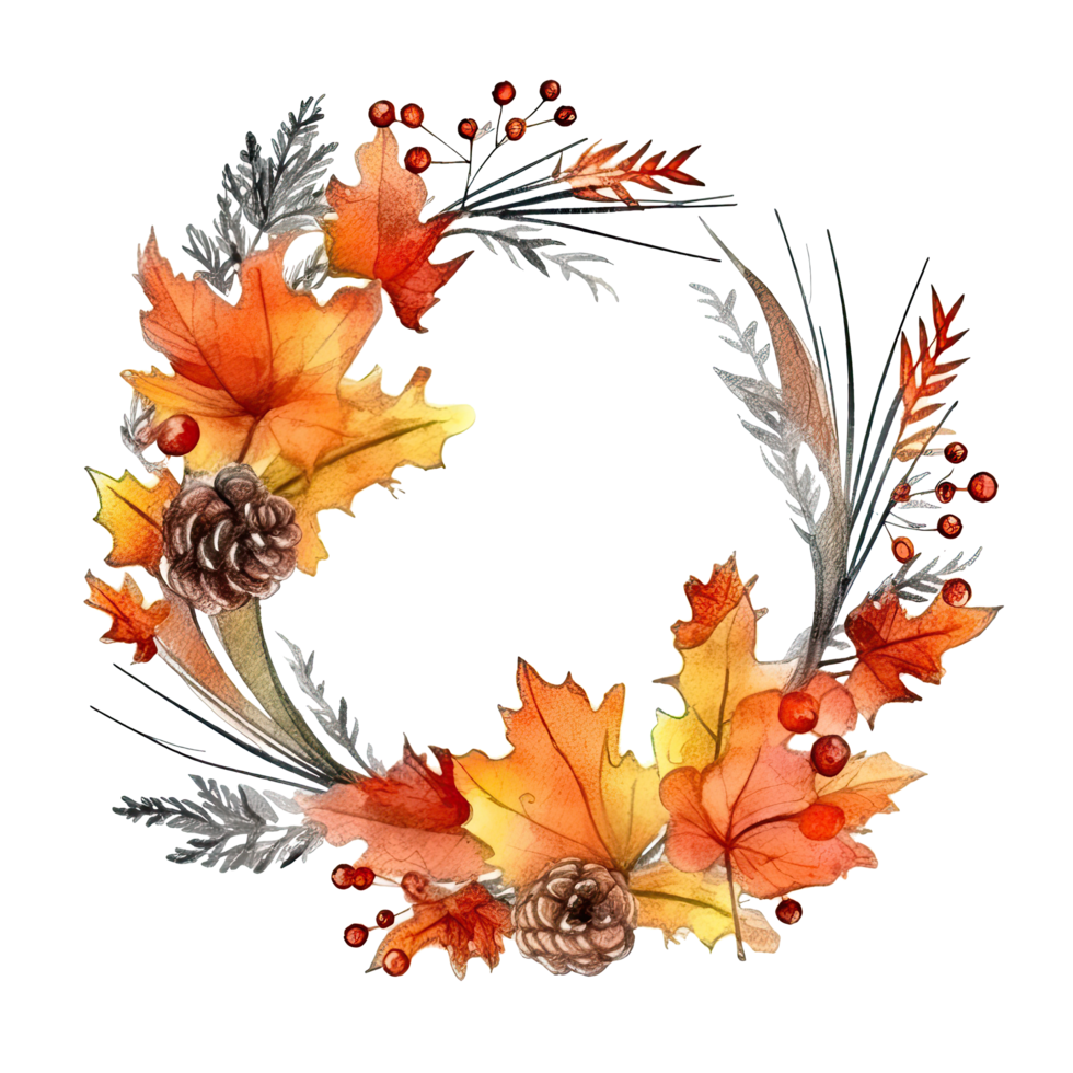 Watercolor Autumn Wreath Isolated. Illustration png