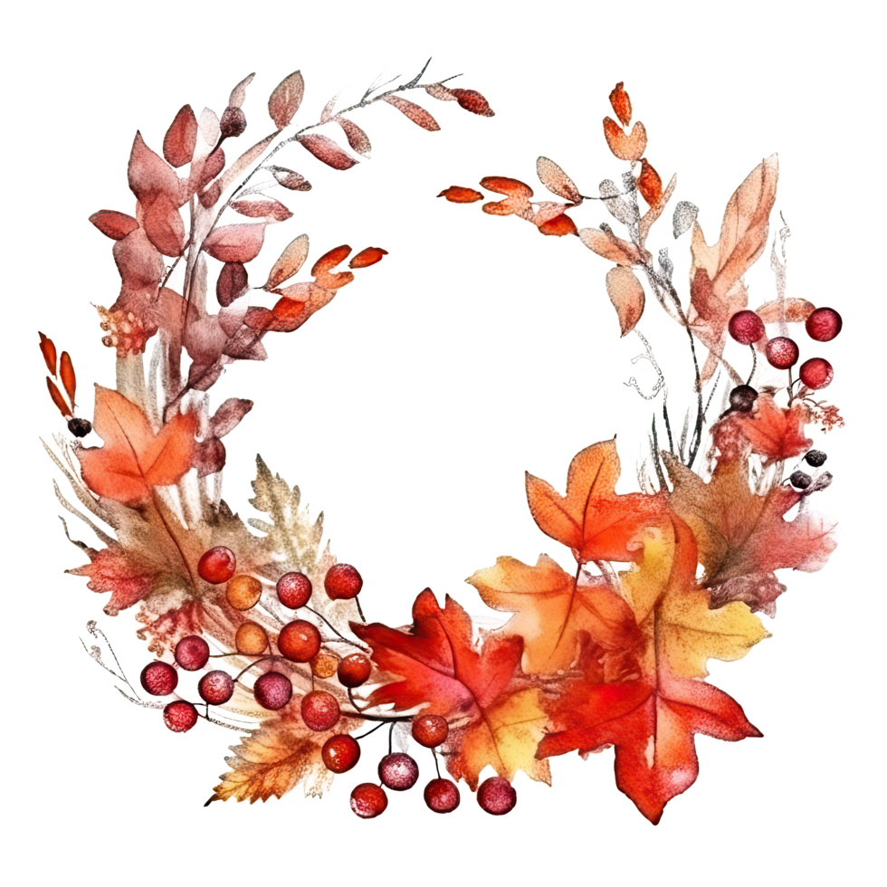 Watercolor Autumn Wreath Isolated. Illustration png
