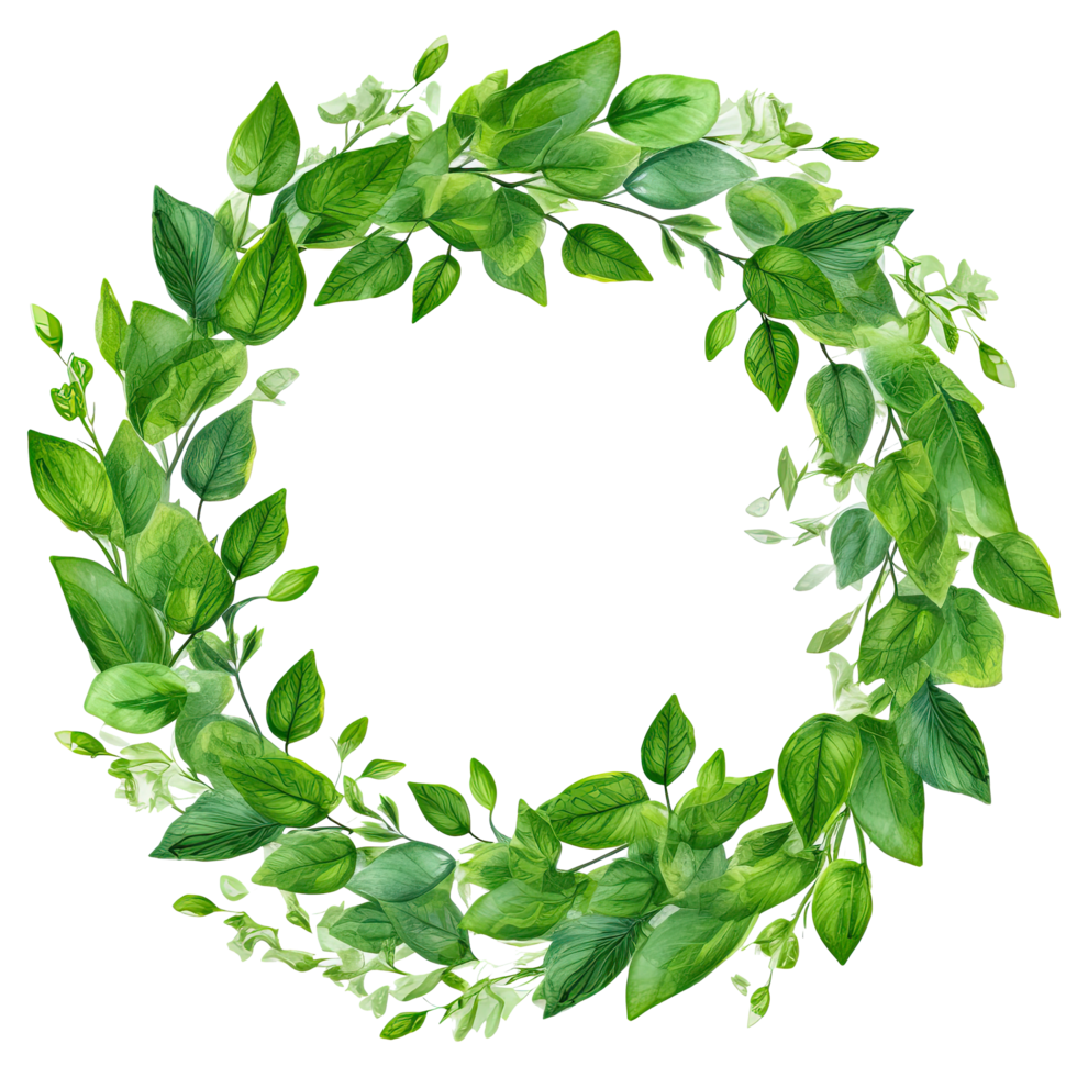 Green leaves watercolor wreath isolated. Illustration png