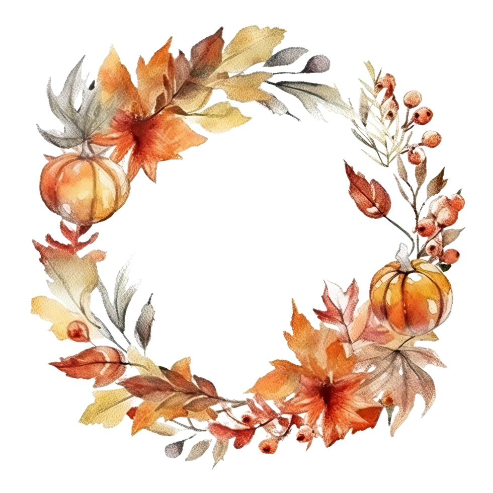 Watercolor Autumn Wreath Isolated. Illustration png