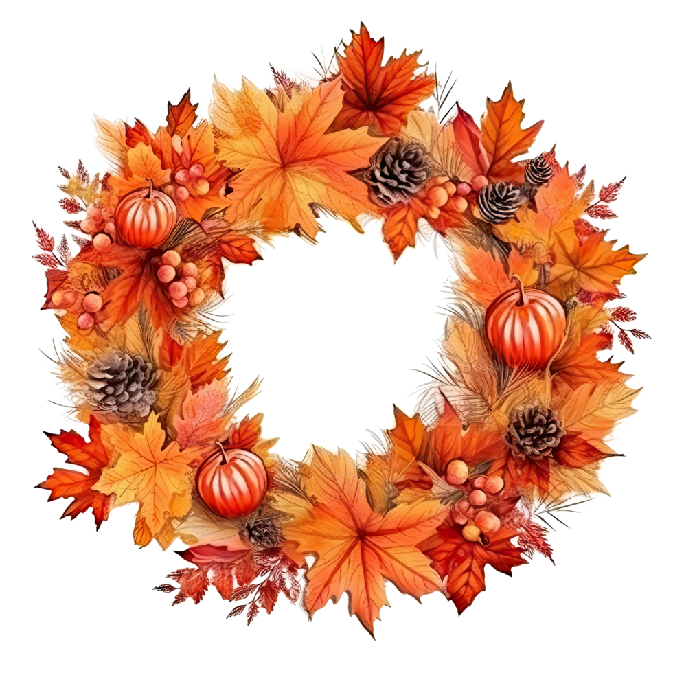 Watercolor Autumn Wreath Isolated. Illustration png