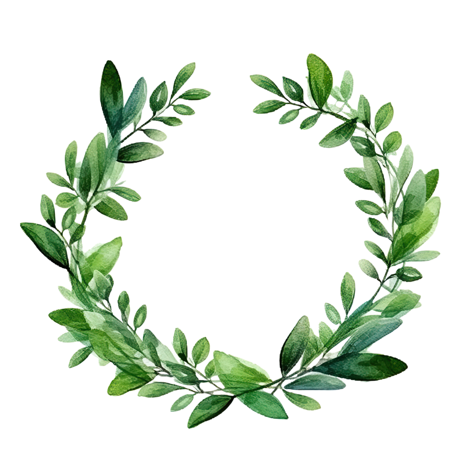 Green leaves watercolor wreath isolated. Illustration png