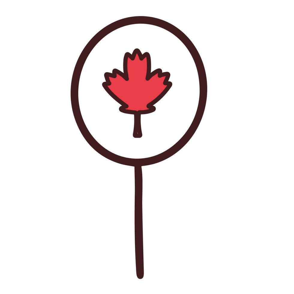 Lollipop for Canada Day holiday. Maple leaf as a symbol. First of July. The symbolism is red and white. Doodle illustration. Postcard, banner, poster or design. Vector