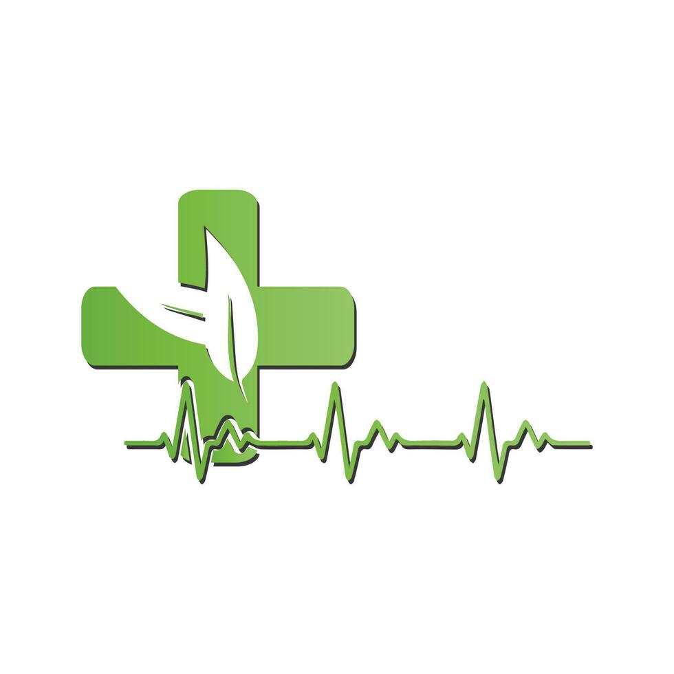 Pharmacy Medical Logo Natural Organic Vector With Heartbeat Cross Illustration