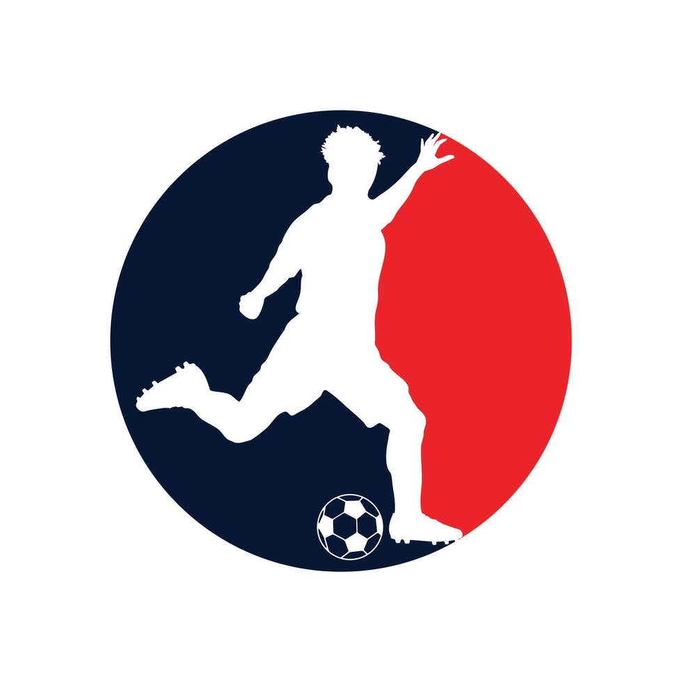 Football soccer player man in action inside a circle white background. Vector illustration