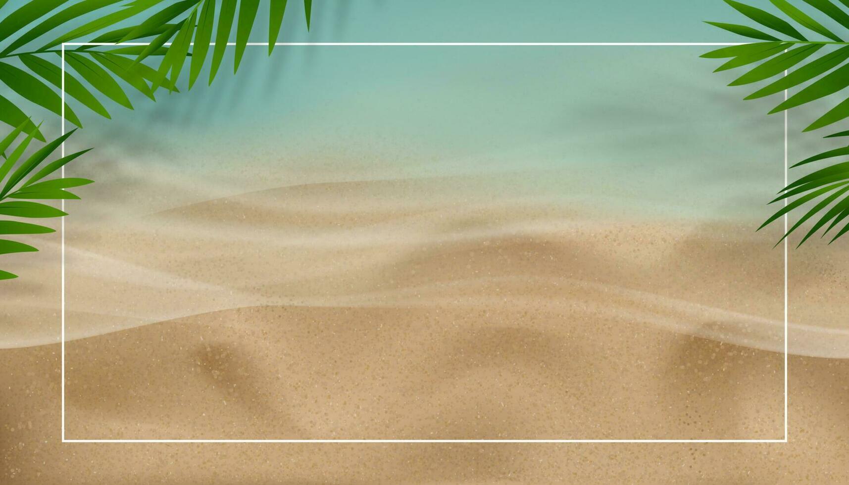 Summer Background Sale Banner Template.Top view on Blue Ocean Sea Beach Sand with Soft Waves.Beautiful background with coconut palm leaves and Shadow on Sea Sand.Vector illustration Seasonal discount vector