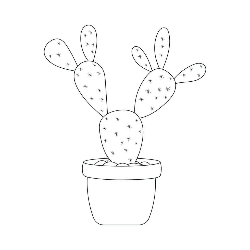 Hand drawn Black and White Cactus Outline Vector Illustration