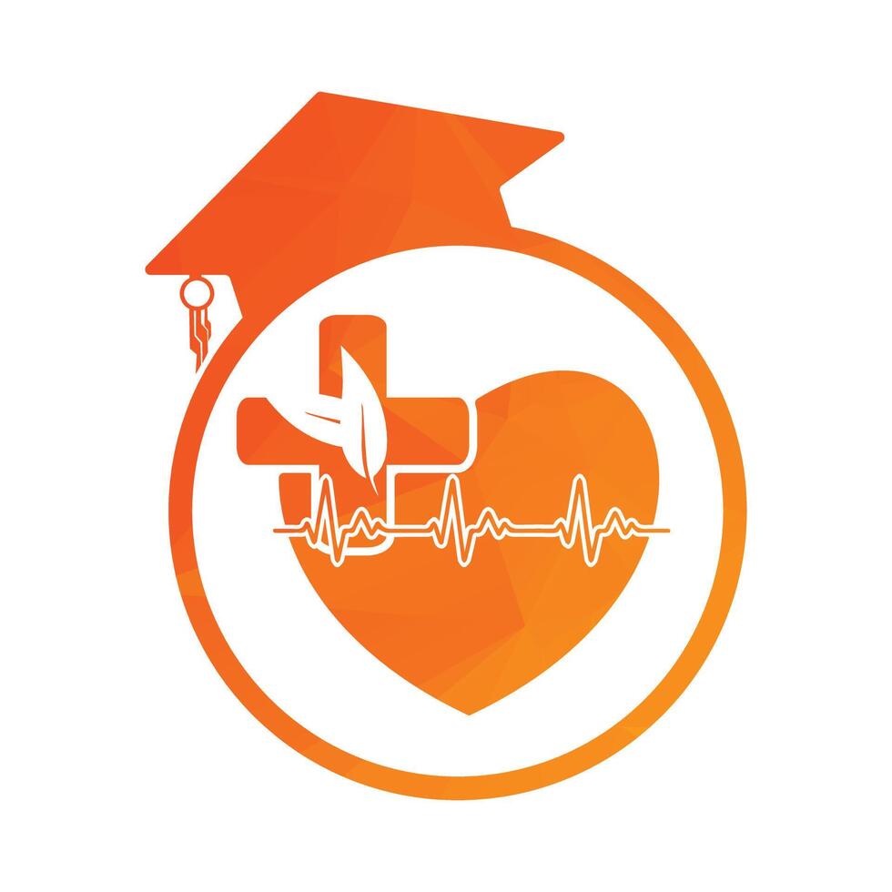 Pharmacy Medical Logo Natural Organic Vector Education Cap Cross and Heartbeat Illustration