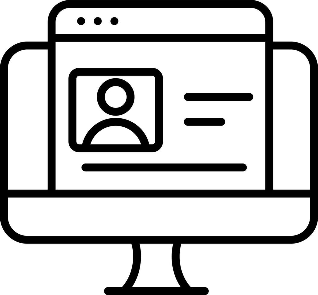 User Profile In Desktop Icon In Thin Line Art. vector