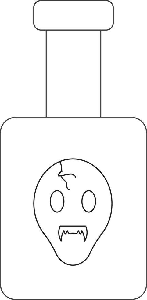 Skull on Traveling Bag Icon in Black Line Art. vector