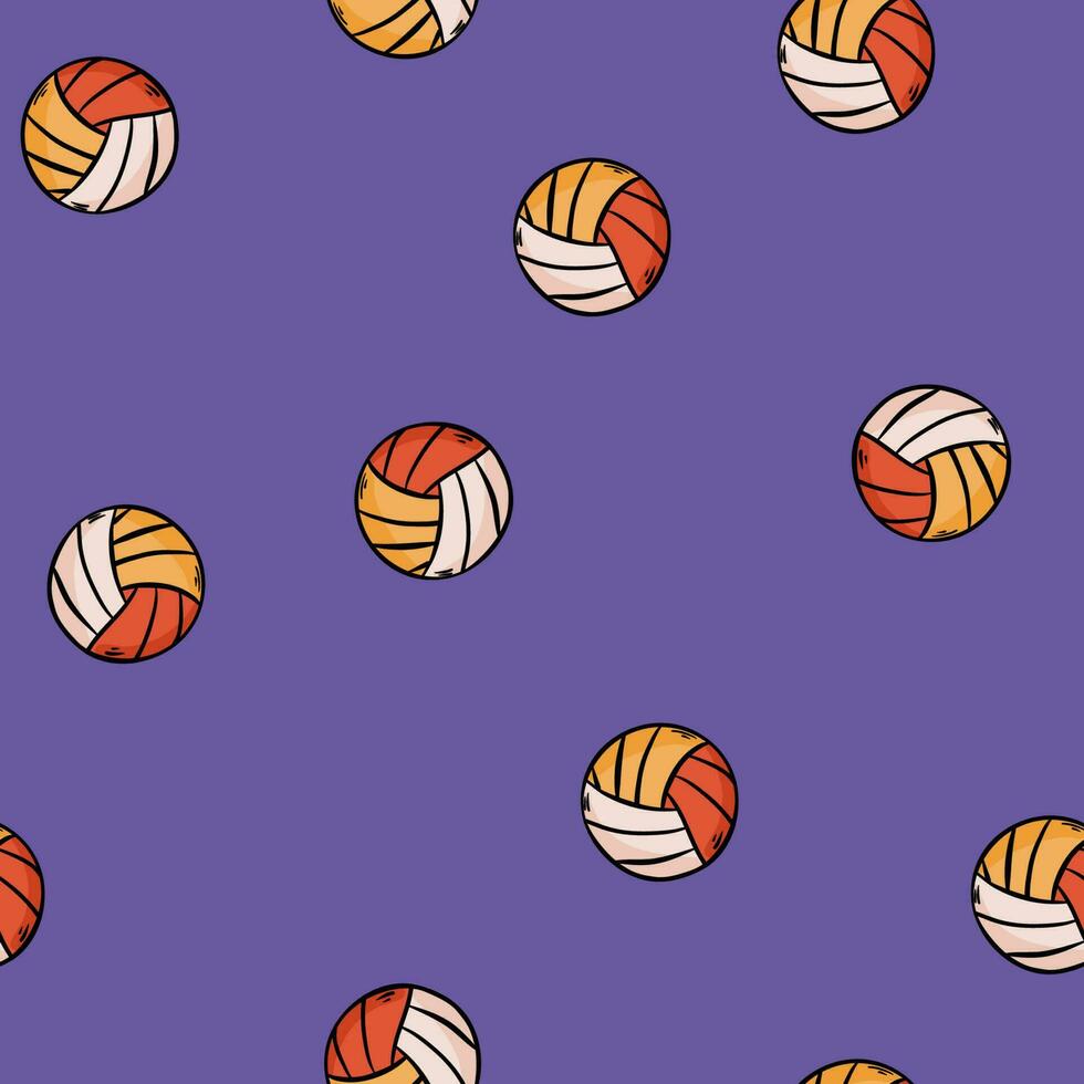 volleyball illustration on blue background. yellow and white color with blue outline. seamless pattern. hand drawn vector. doodle art for wallpaper, wrapping paper, backdrop, fabric. sport icon. vector