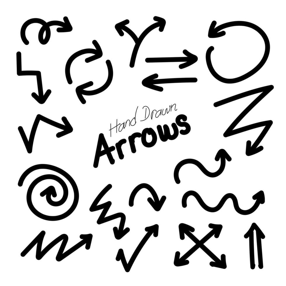 Hand drawn arrow vector icon set. arrow doodles