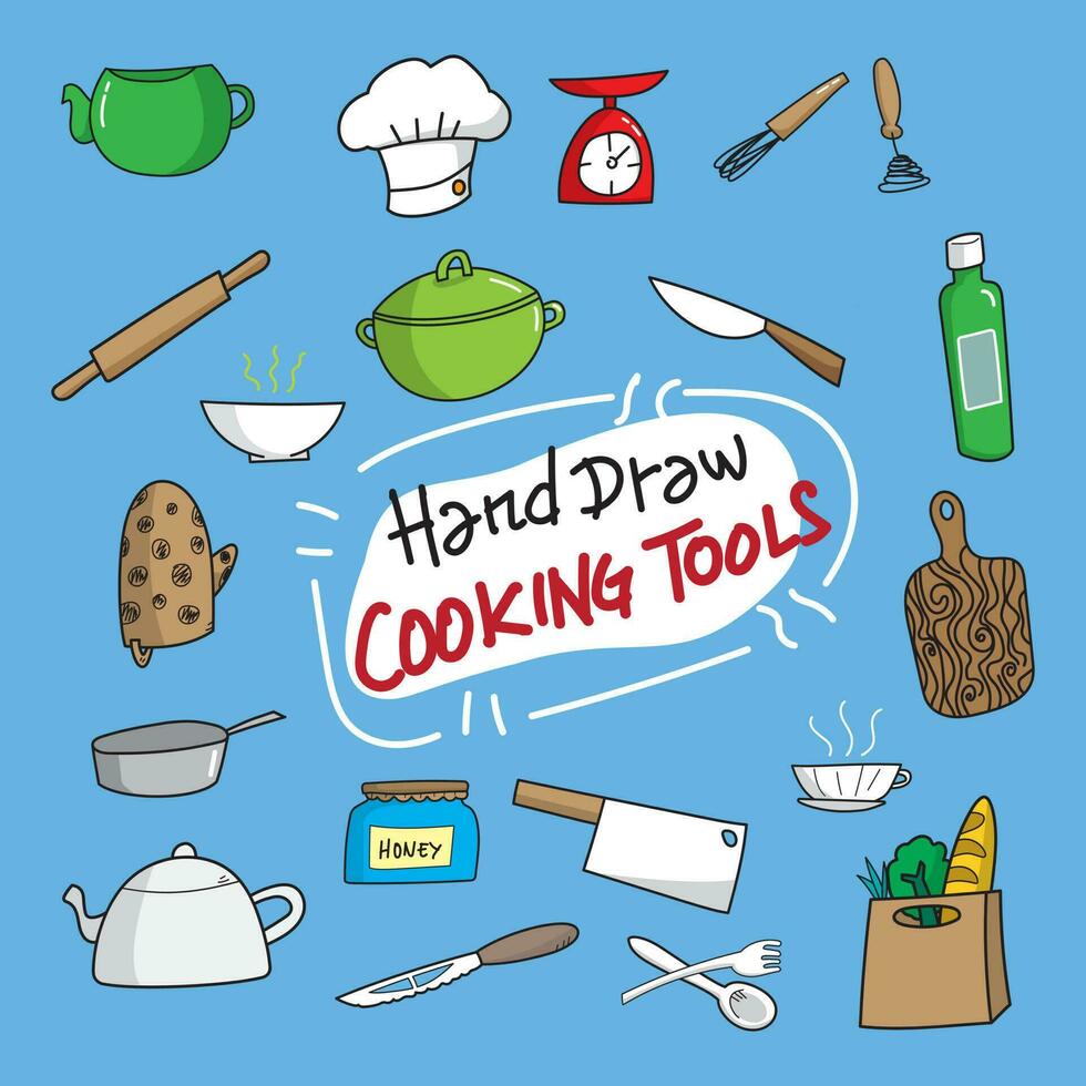 mano dibujar Cocinando herramientas, vector ilustración