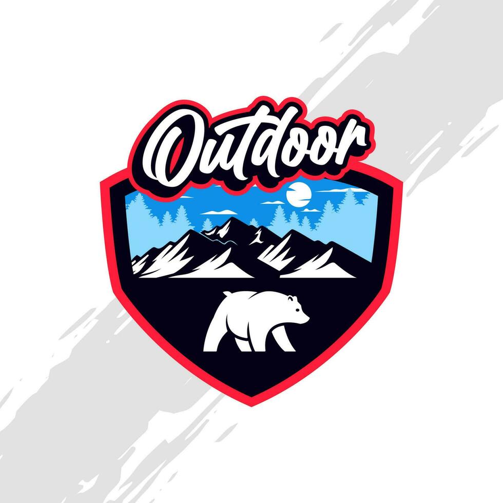 Outdoor Badge with Bear and Mountain Illustation for Sports Apparel vector