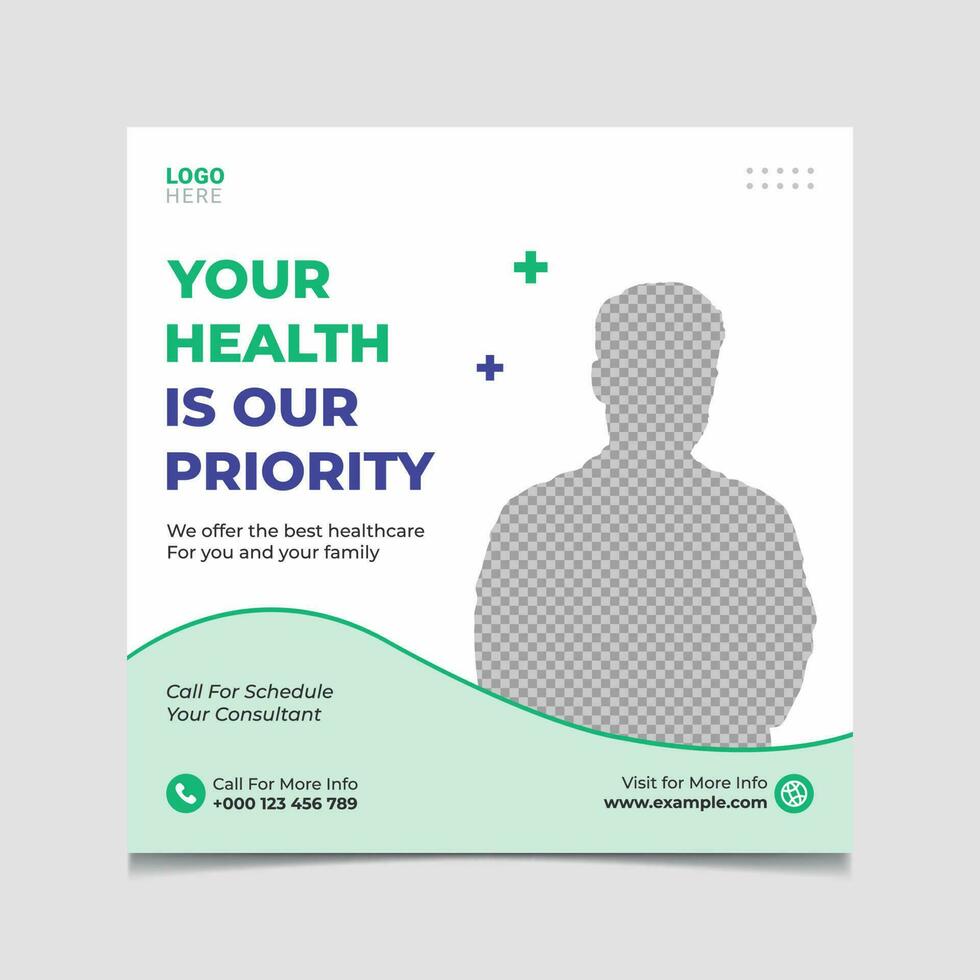 Medical doctor and healthcare social media post design vector template