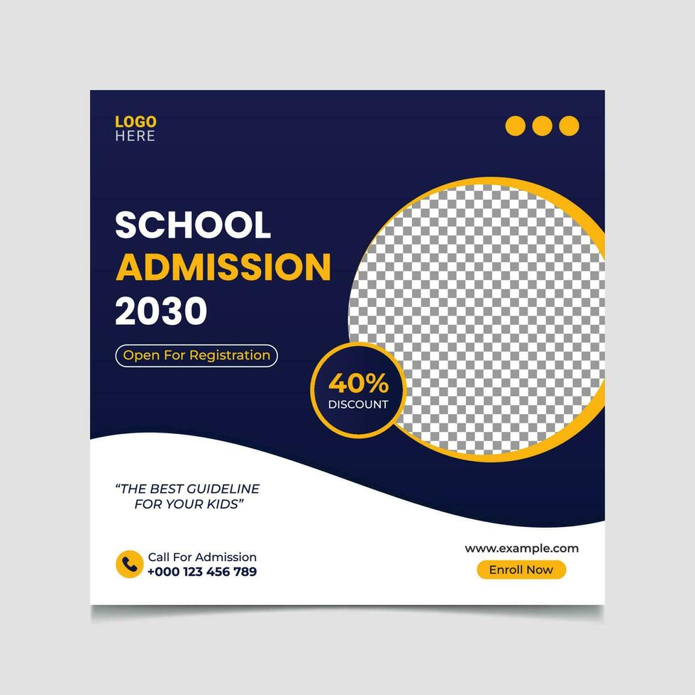 School admission social media post and admission banner vector template design.