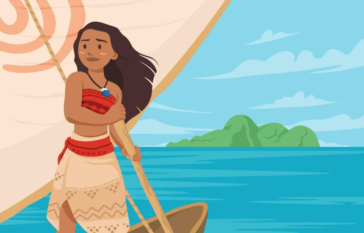 Polynesian Sailor Girl at Sea Background vector