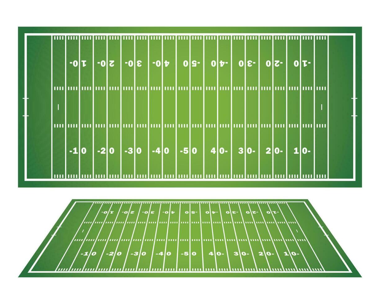 American football field with marking. Football field in top view with white markup vector