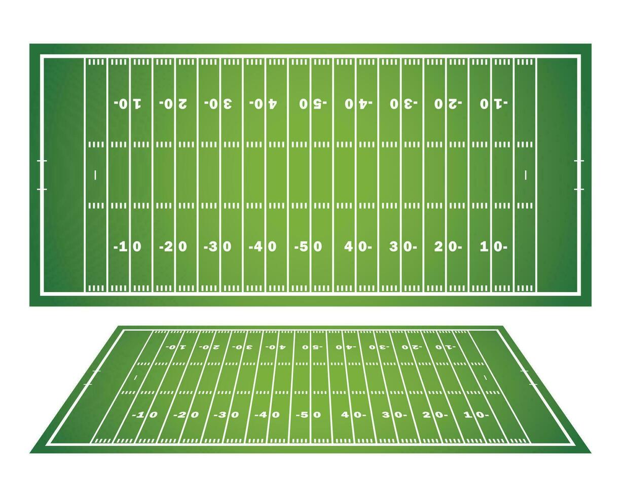 American football field with marking. Football field in top view with white markup vector