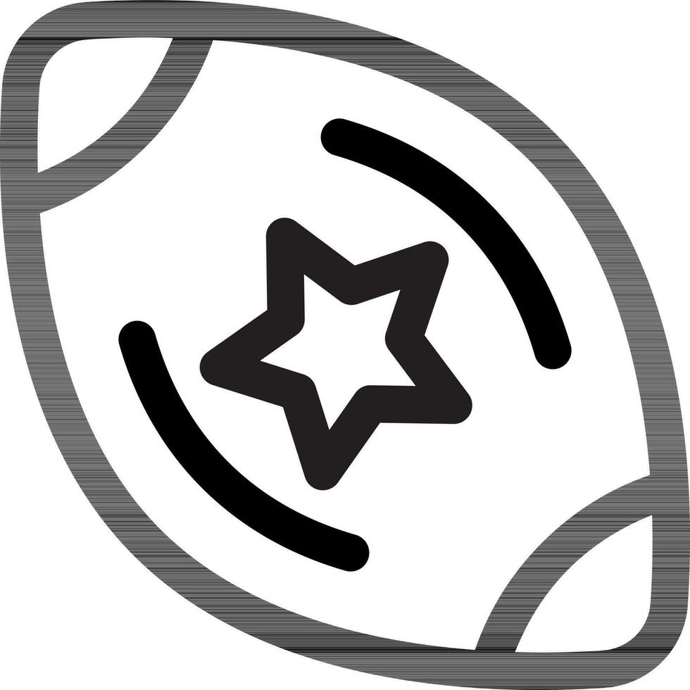 Star on Rugby Ball Icon in Black Outline. vector