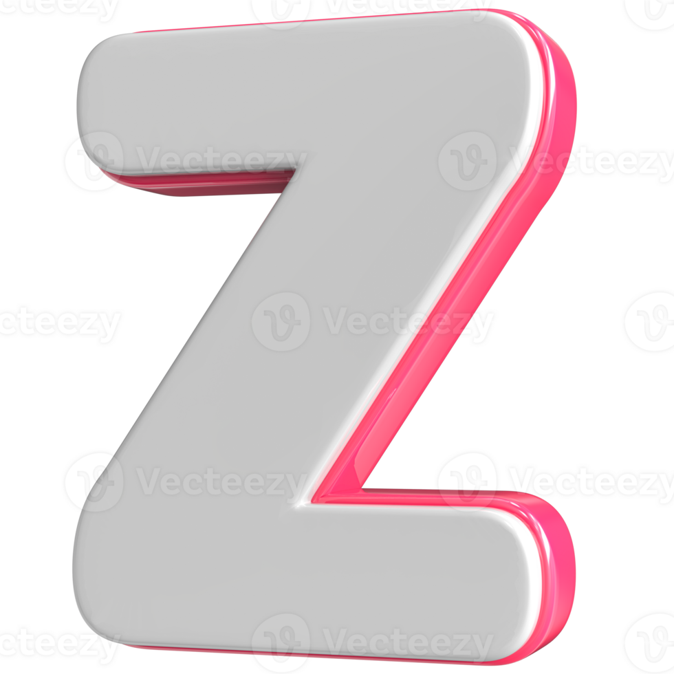Letter Z White With Pink 3D Render png