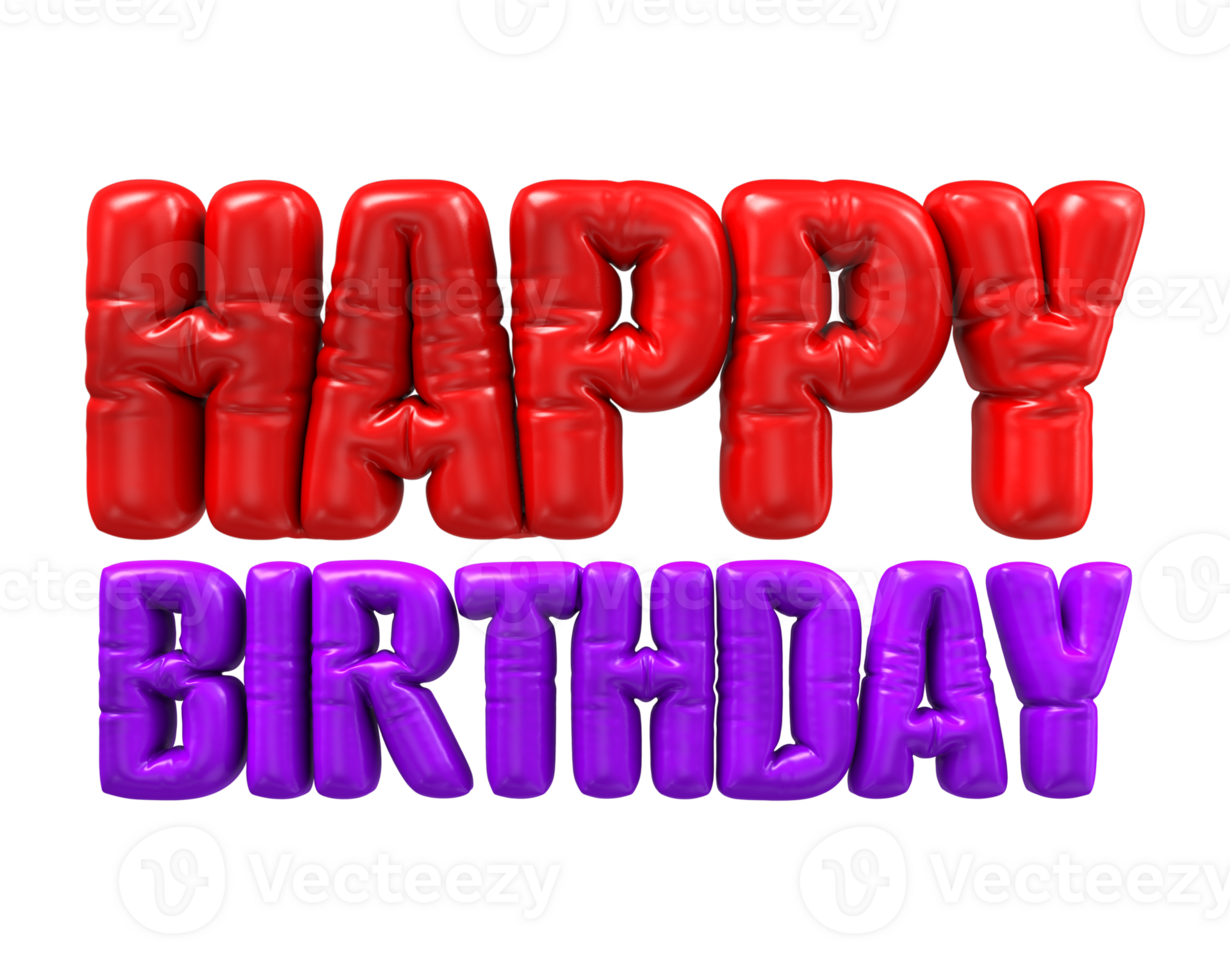 happy birthday text 3d render png