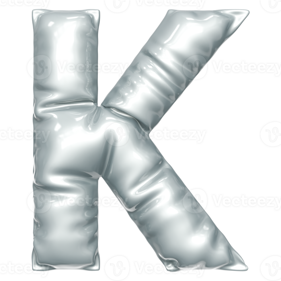 Silver balloon font 3d rendering, letter K png