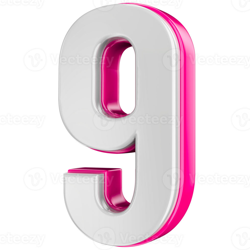 Number 9 Pink 3D Render png