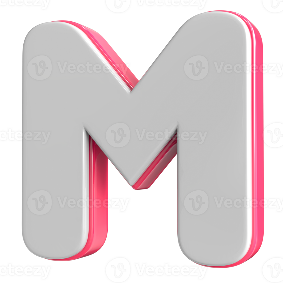 Letter M White With Pink 3D Render png