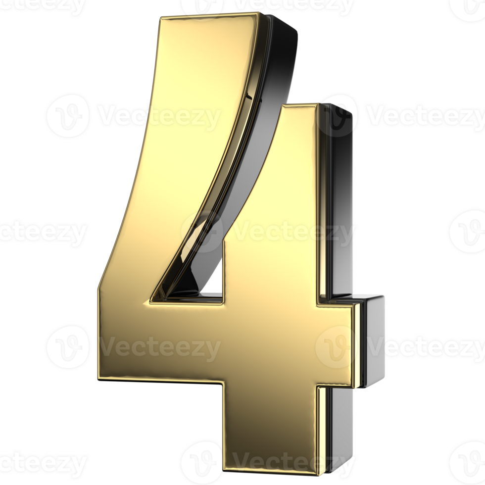 Black And Gold Of Number 4 3D Render png