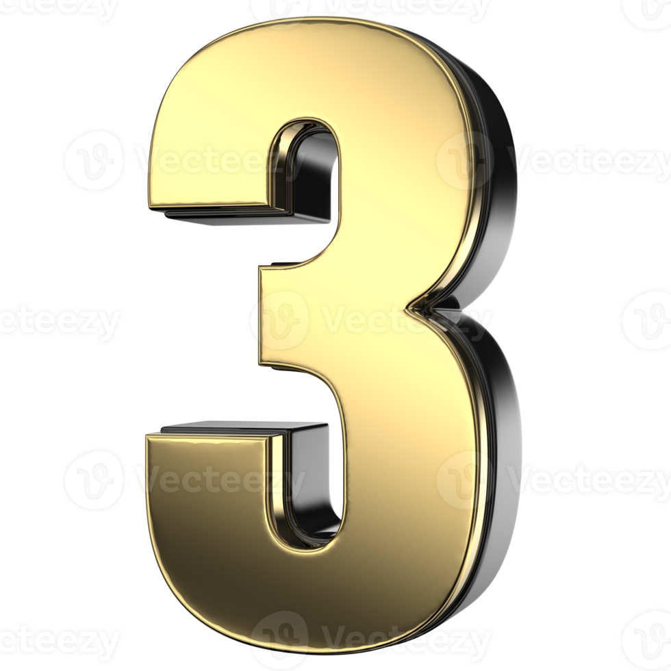 Black And Gold Of Number 3 3D Render png