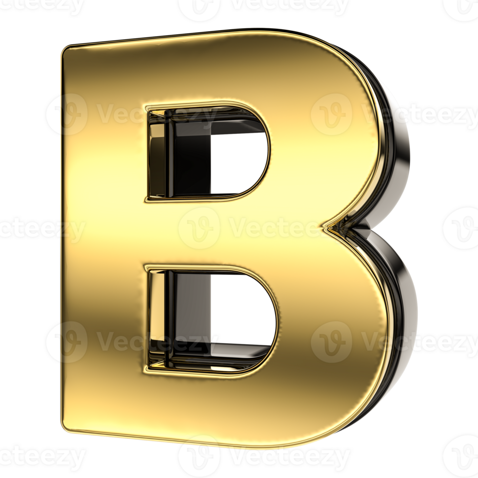 Brief b Gold mit schwarz 3d machen png